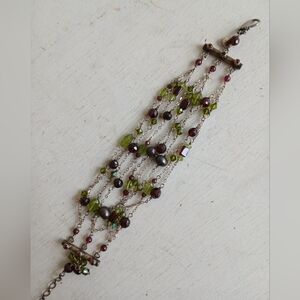 Bohemian Garnet Multi-Chain Bracelet 925 Sterling Silver